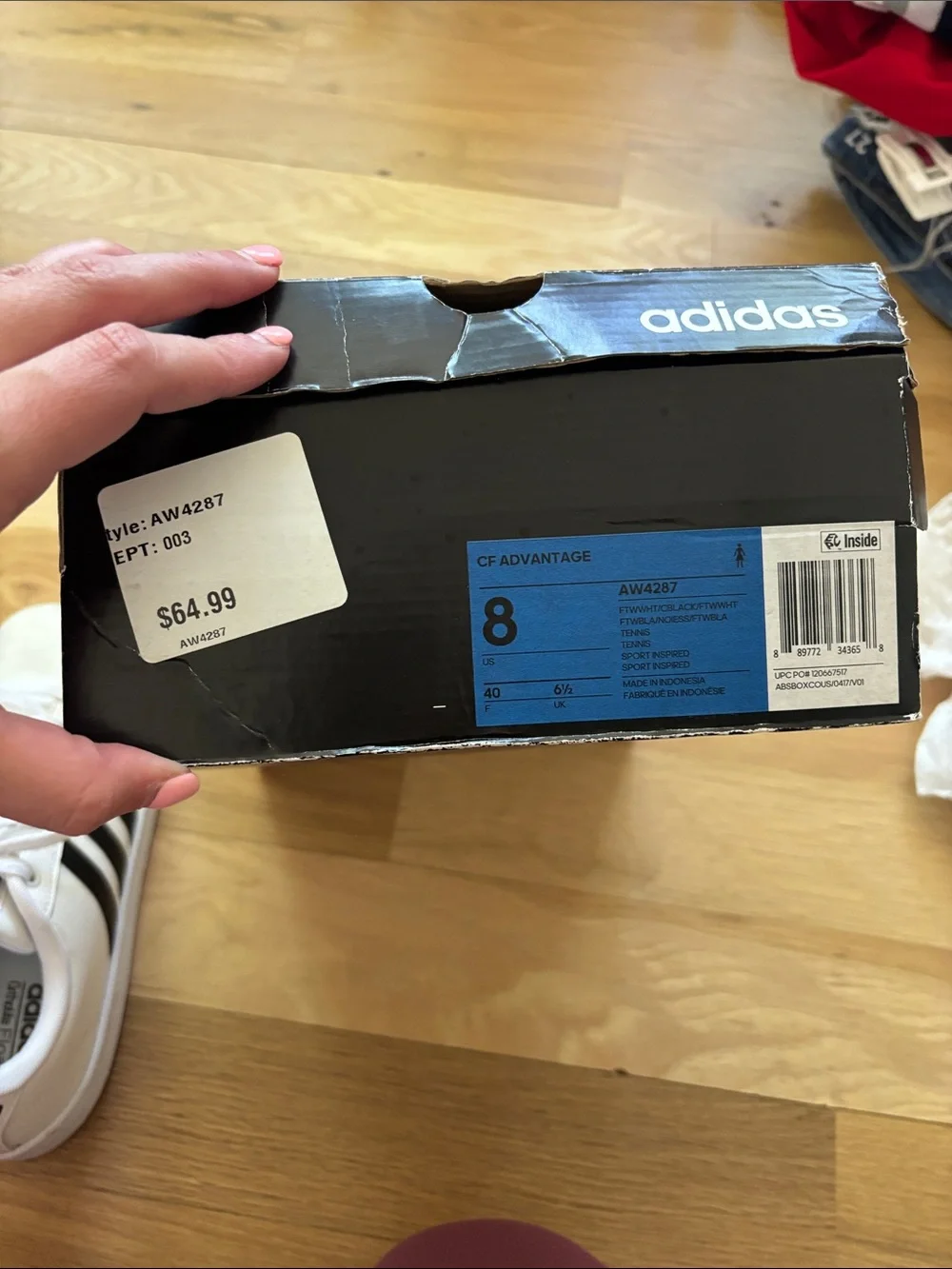 adidas White Low-Top Sneakers with Black Stripes size 8